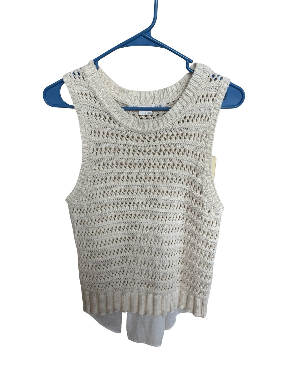 Veronica Beard Womens Ivory Hi-Lo Sleeveless Crewneck Tank Top Size L